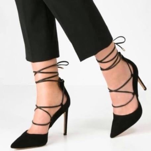 Sam Edelman Helaine Black Suede Lace-Up Strappy Pumps - Picture 1 of 7